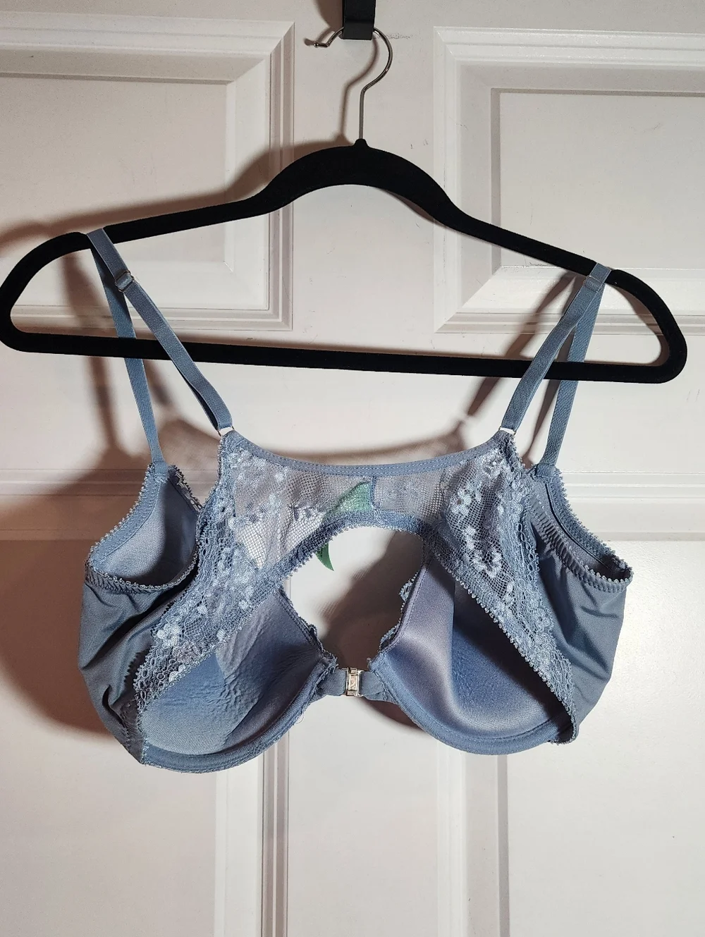 Honey Dew Lace Underwire Bra in Dusty Blue Clasp Front 38C